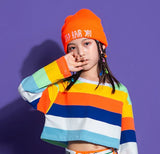 Girls Hip Hop Street Dance Clothes Striped Crop Top Cargo Pants Boys Rainbow T-shirt Loose Shorts Kids Streetwear Jazz Costumes