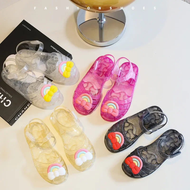 Girls Sandals Summer New Rainbow Bow Kdis  Cute Jelly Shoes Fashion Princess Shoes Beach Girls' Shoes Infant Girl‘s Sandal