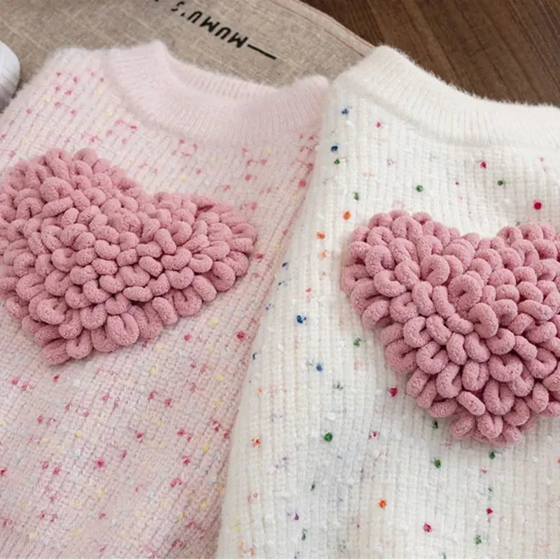 Girls Sweater Autumn Winter Pullover for Kids 2023 Children's Sweatshirts Love Knitting Toddler Shirt Warm Baby Tops