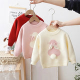 Girls' Sweater Rabbit Fashionable Little Girls' Winter and Autumn Wear Plush Children's Latest Sweater Baby Knit