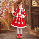 Girls Winter New Thick Qipao Hanfu Fairy Princess Kids Dress Performance Embroidery Chinese New Year Clothing Greeting Vestido