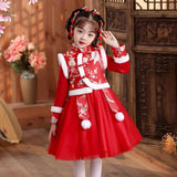 Girls Winter New Thick Qipao Hanfu Fairy Princess Kids Dress Performance Embroidery Chinese New Year Clothing Greeting Vestido