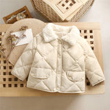 Girls winter cotton jacket fashion all-match thick Keep warm boy fur collar coat Korean version 2-7 years child Quality clothing