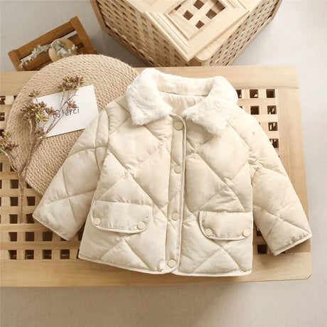 Girls winter cotton jacket fashion all-match thick Keep warm boy fur collar coat Korean version 2-7 years child Quality clothing