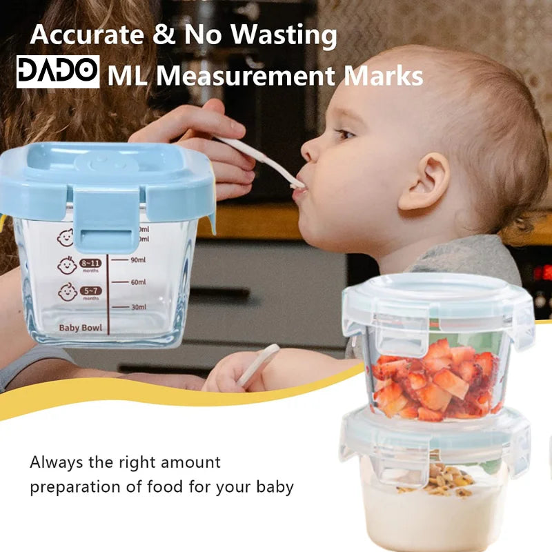 Glass Baby Food Storage Containers Leak-Proof Microwavable Snack Freezer Lock Puree Mini Small Bowl Bullet Jars Set Kit with Lid