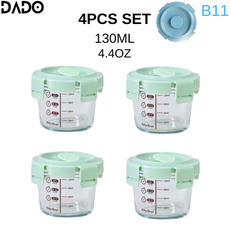 Glass Baby Food Storage Containers Leak-Proof Microwavable Snack Freezer Lock Puree Mini Small Bowl Bullet Jars Set Kit with Lid