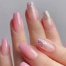 Glitter Pink Fake Nails Press on Short French Set Sequin Cute Nail Art Reusable Fake Nails Acrylic Full Cover Tips with Glue