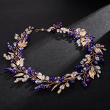 Gold Alloy Crystal Bead Flower Headband Hair Accessories Tiaras Bridal Headwear Wedding Hair Jewelry Party Prom Headpiece