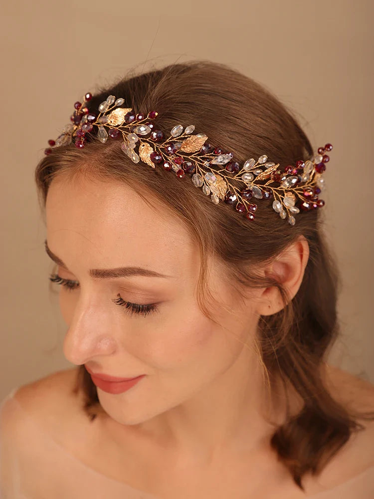 Gold Alloy Crystal Bead Flower Headband Hair Accessories Tiaras Bridal Headwear Wedding Hair Jewelry Party Prom Headpiece