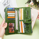 Green Red Clutch Bag Fashion Genuine Leather Women Wallet Female Long Wallets With Card Holder Zipper Coin Purse For iPhone 8