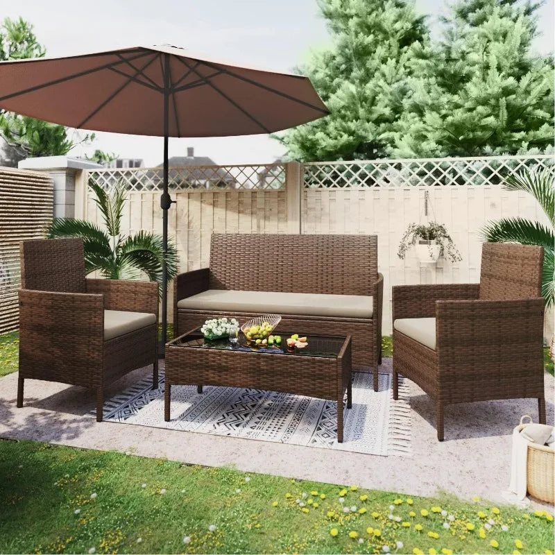 Greesum Patio Furniture 4 Pieces Conversation Sets Outdoor Wicker Rattan Chairs Garden Backyard Balcony Porch Poolside love