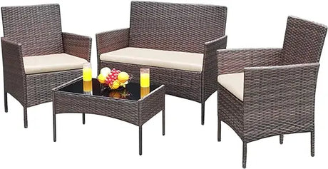 Greesum Patio Furniture 4 Pieces Conversation Sets Outdoor Wicker Rattan Chairs Garden Backyard Balcony Porch Poolside love