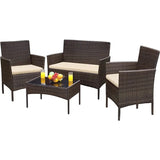 Greesum Patio Furniture 4 Pieces Conversation Sets Outdoor Wicker Rattan Chairs Garden Backyard Balcony Porch Poolside love