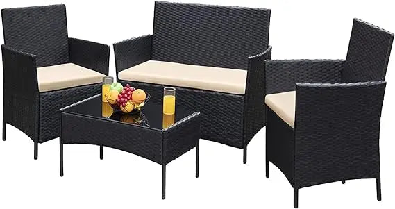 Greesum Patio Furniture 4 Pieces Conversation Sets Outdoor Wicker Rattan Chairs Garden Backyard Balcony Porch Poolside love