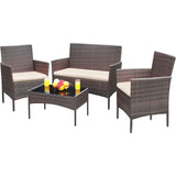 Greesum Patio Furniture 4 Pieces Conversation Sets Outdoor Wicker Rattan Chairs Garden Backyard Balcony Porch Poolside love