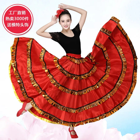 Gypsy Woman Spanish Flamenco Skirt Polyester Satin Smooth Big Swing Carnival Party Ballroom Belly Dance Costumes Dress