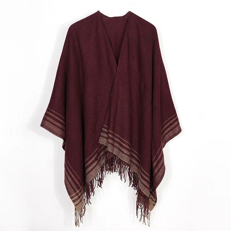 Cashmere Winter Warm Ponchos And Capes For Women Foulard Femme Shawls and Wraps Stripped Pashmina Female Bufanda Mujer