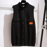 Plus Size 6XL 150kg Spring Black Jacket Women Sleeveless Vest Casual Streetwear Woman Waistcoat Tops veste femme Outwear