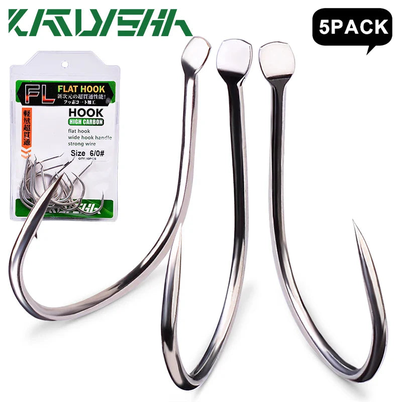 KATYUSHA 50Pcs Jigging Fishing Hooks Size 1/0-2/0-3/0-4/0-5/0# Slow Pitch Flat Fishhooks High Carbon Steel Single Hooks Barbed