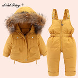 2pcs Set Children Winter Down Jacket and Jumpsuit for Baby Thicken Jacket for Girls Coat Warm Real Fur Collar Boys Snowsuit 0-4Y