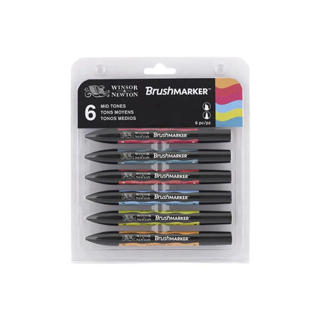 Winsor & Newton Brushmarker Set 6 Colors 12 Colors Soft Brush Tip Twin Tip Brush Markers Alcohol Based Art Pens