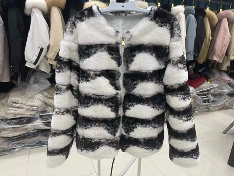 rabbit fur coat rabbit fur jacket Stand collar imported rex rabbit coat stripes rex rabbit fur coat high quality natural fur