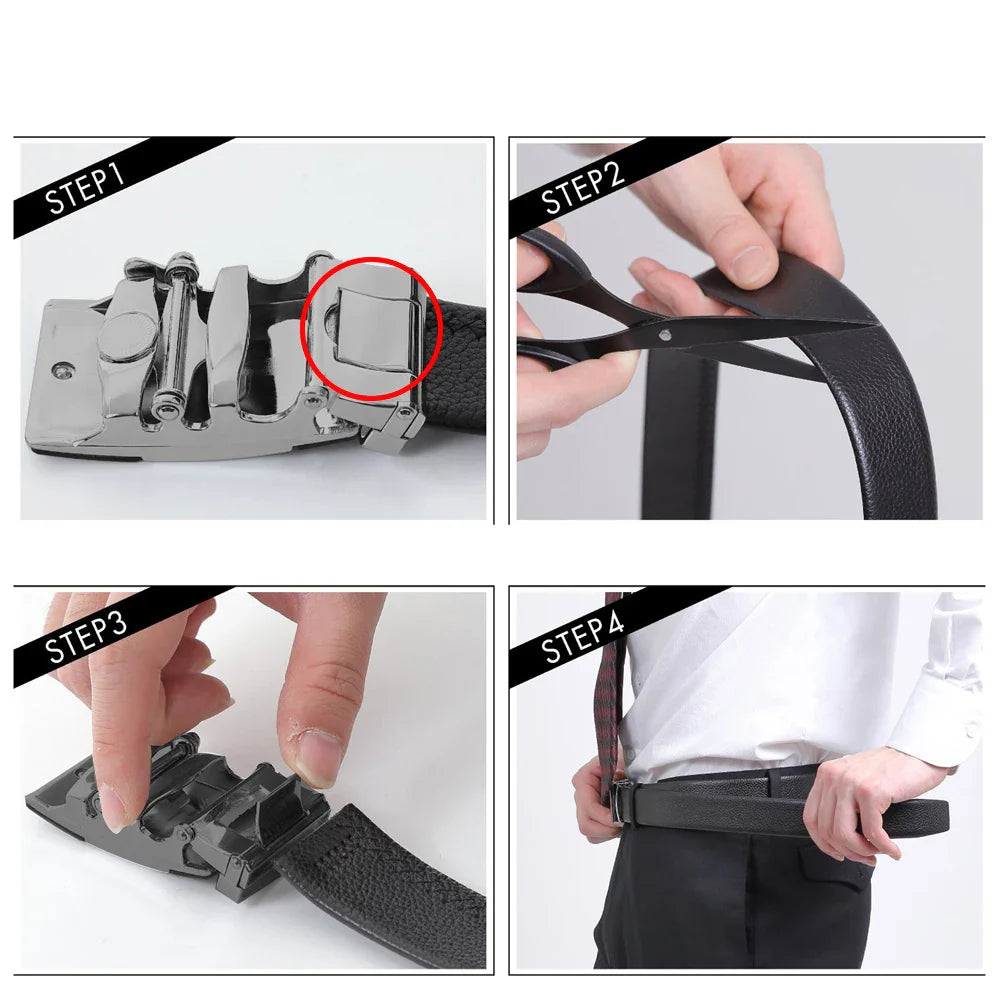 BISON DENIM Men's Belt Cow Leather Belts Brand Fashion Automatic Buckle Black Genuine Leather Belts for Men 3.4cm Width N71314