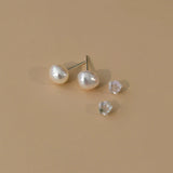 ASHIQI Natural Baroque Freshwater Pearl 925 Sterling Silver Stud Earrings Ear Clip for Women Jewelry Gifts