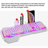 Mechanical Rainbow Backlit Gaming Keyboard and Optical Mice With PC Gaming headset, Pen Phone Holder,Waterproof,Multi Shortcuts