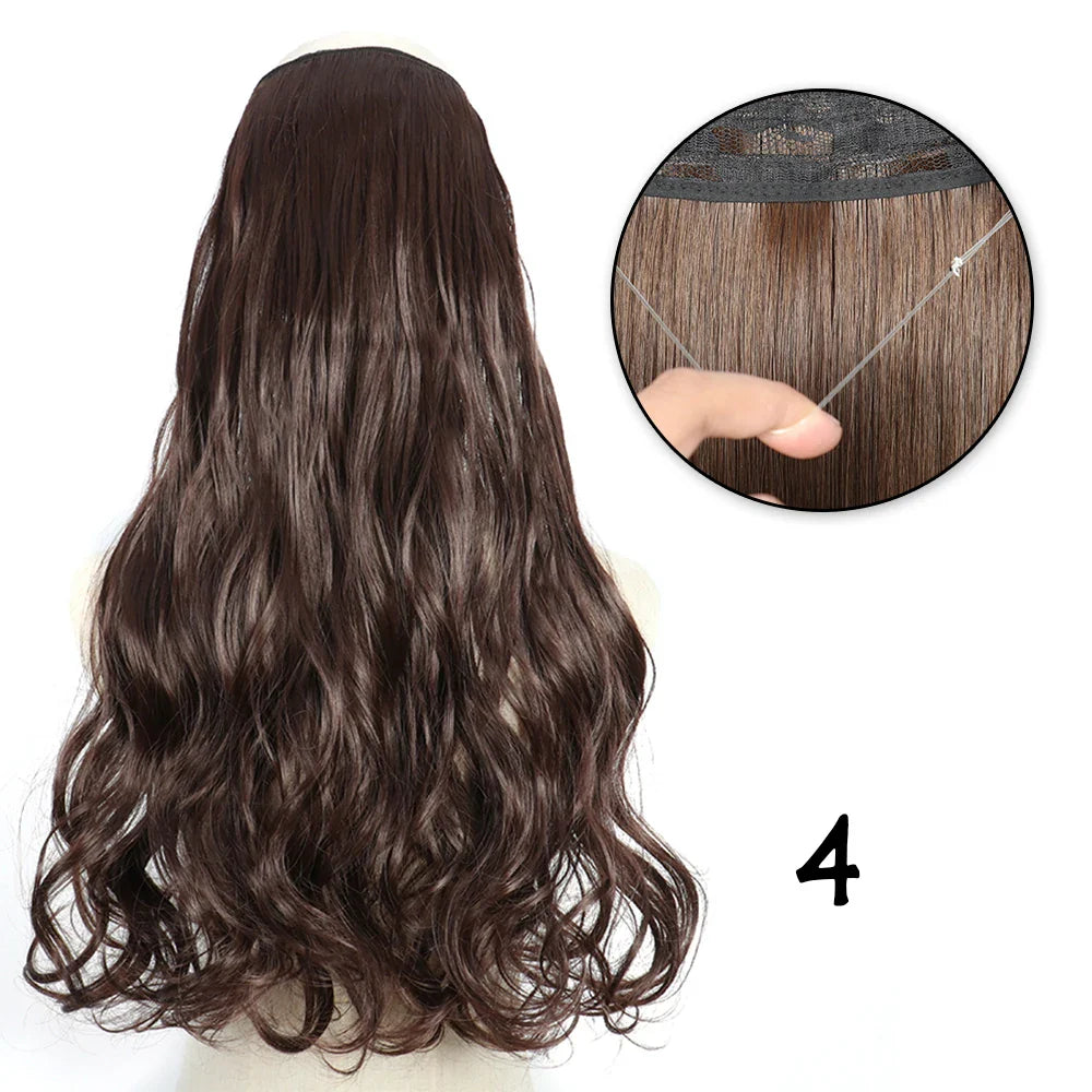 Hair Extensions No Clips Synthetic Fake Hair Ombre Pink Blonde Brown Black Natural Wavy Curly False Hair Piece For Woman