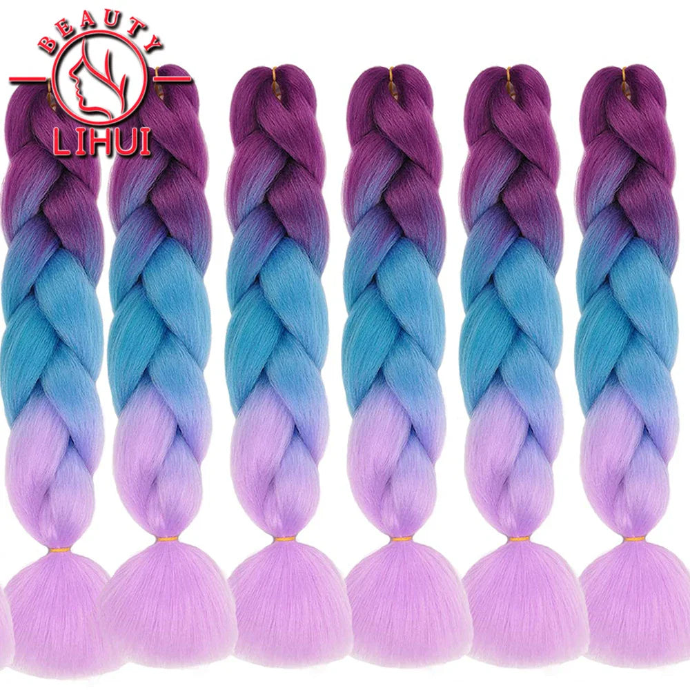 Synthetic Ombre Hair Jumbo Crochet Braiding Hair For Women Blonde Golden Green Brown Colorful Hair 6packs 24Inch 100G Wholesale