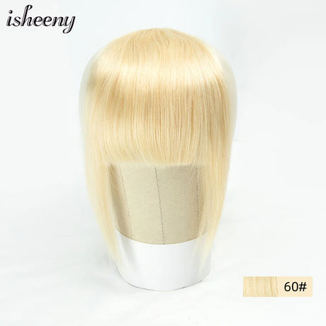 Isheeny Human Hair Bangs 3 Clips In Black Blunt Cut Fringe Hair Piece Natural Black Blonde Bang 8" Clip In Hair Extensions Brown