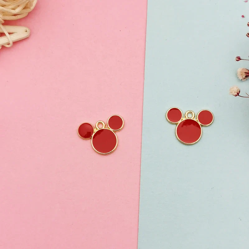 20pcs Drop Oil Mickey Head Shaped Enamel Charms Pendants Fit DIY Earring Bracelet Floating Hair Jewelry Accessories Gift 14*20mm