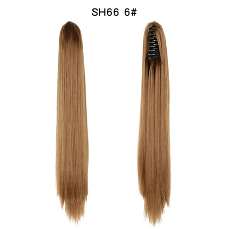 Budabuda 24Inch Long Straight Ponytail Hair Extensions For Women Synthetic Claw On Ponytail Hairpiece Black Blonde Brown