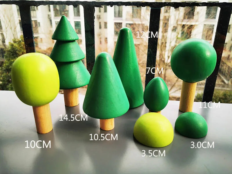 Montessori Wooden Toys Elemental Rainbow Stacking Blocks /Unpaint Wood Tree Building Stacking Car Volcano Coral Sea Wave