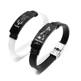 Football Star Player Messi Bracelet Stainless Steel Adjustable Waistband Black And White 2-piece Set with Dazzling Black Tin Box