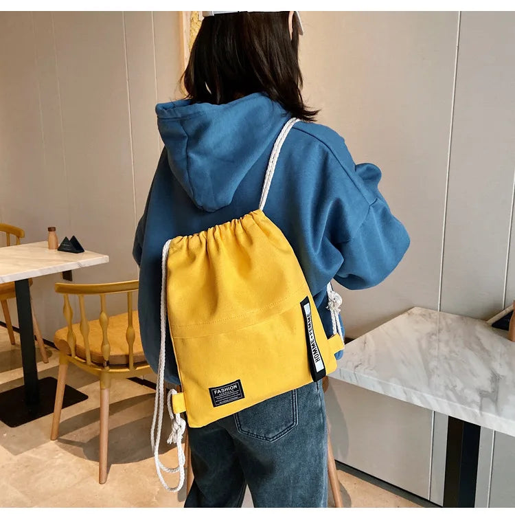 2022 New Women Casual Canvas Drawstring Backpack Men Solid Color Letter Pattern Bag Drawing Straps Closure Fashion Outdoor Bag