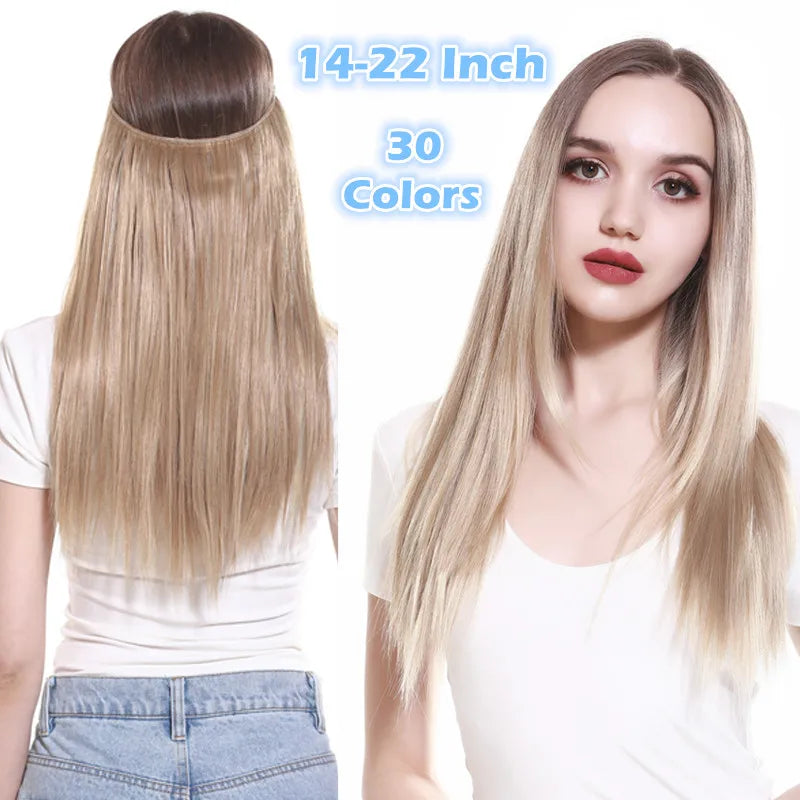 Synthetic Hair Extension No Clip Natural Hair Piece Ombre Fake False One Piece Straight Hairpiece Blonde For Women