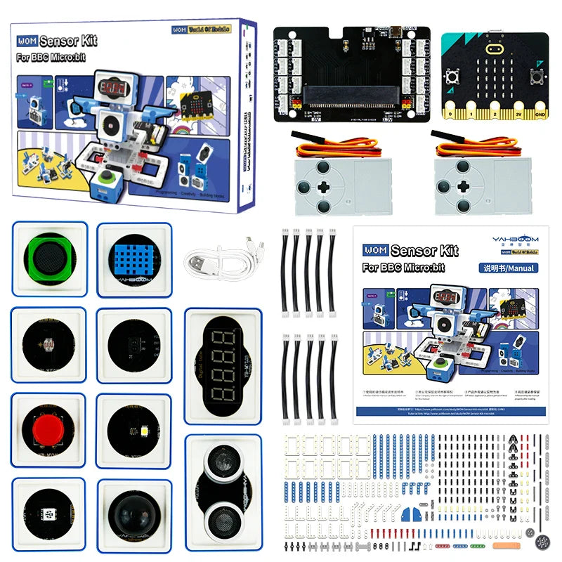 Yahboom 21 in 1 Microbit V2 Robotics Kit DIY Electronic Sensor Kit Programmable Toy for Kids Support MakeCode Python Programming