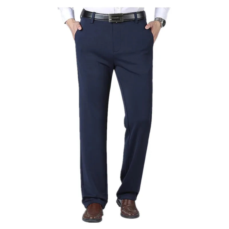 Thick Straight Work Trousers Men Pants Office Formal Black Plus Size Blue Elastic Business Stretch Big 44 48 50 52 Male Wearing