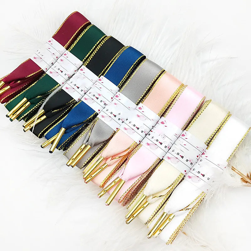 1.6cm Wide Double-sided Ribbon Satin Fashion Shoelace Creative Trend Female Models White Lace Gold Color