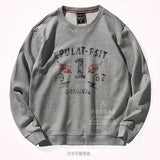 American Retro Terry Printed Hoodies Men's Pure Cotton Washed Old Round Neck Pullover Knitted Long-sleeved Casual Sweatshirts