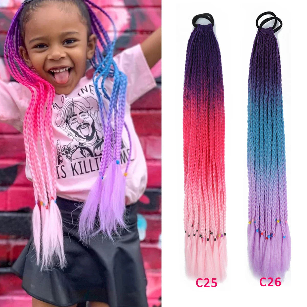 24Inch Synthetic Pontail Tail Hair Ombre Braiding Hair Jumbo Braid Same Color Crochet Hook Braids Hair Extension 2Packs