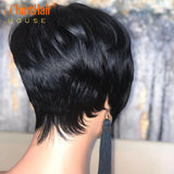 Pixie Short Cut Straight Bob Wig With Bangs For Black Women Brazilian Cheap Machine Made Human Hair Wig Natural Black Wigs