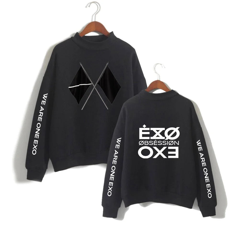 KPOP EXO NEW ALBUM Sixth Album OBSESSION WE ARE ONE EXO Print Women/Men High Collar Sweatshirt Casual Turtlenecks Clothes