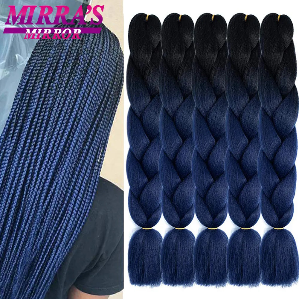 Jumbo Braiding Hair Extensions 24inch Ombre Hair For Braids 5Pcs Box Braid Yaki Texture Synthetic Fiber Fake Hair Mirra’s Mirror