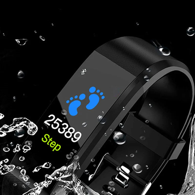 115 Plus Waterproof Smart Watch Wristband Fitness Tracker Pedometers Smart Bracelet Health Heart Rate Blood Pressure Monitor