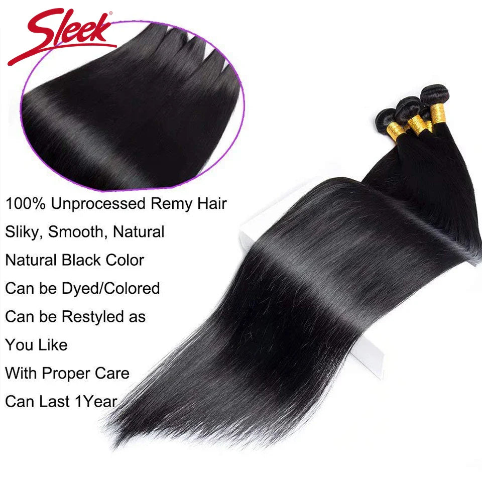 Sleek Brazilian Straight Human Hair Bundles 1/3/4 Pcs Hair Weaving Remy Bundles Human Hair Bone Straight Human Hair Extension