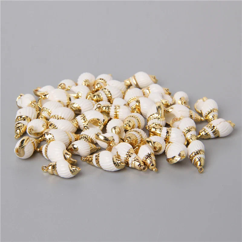 10PCS Natural White Shell Charms Tiny Conch Cowrie Beach Sea Shells Pendant for DIY Jewelry Making Necklace Bracelet Vacation