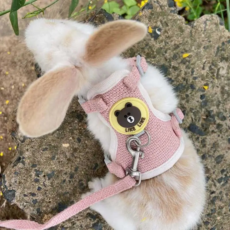 Rabbits Accessories Bunny Collar Animal Harness Cat Leash Adjustable Soft Leash Cute Vest Ferret Kitten Guinea Pig Walking Lead